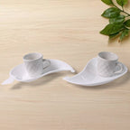 Unibic Ceramic Tea Cups With Plastic Leaf Shape tray / Platter (6 Pcs Set)