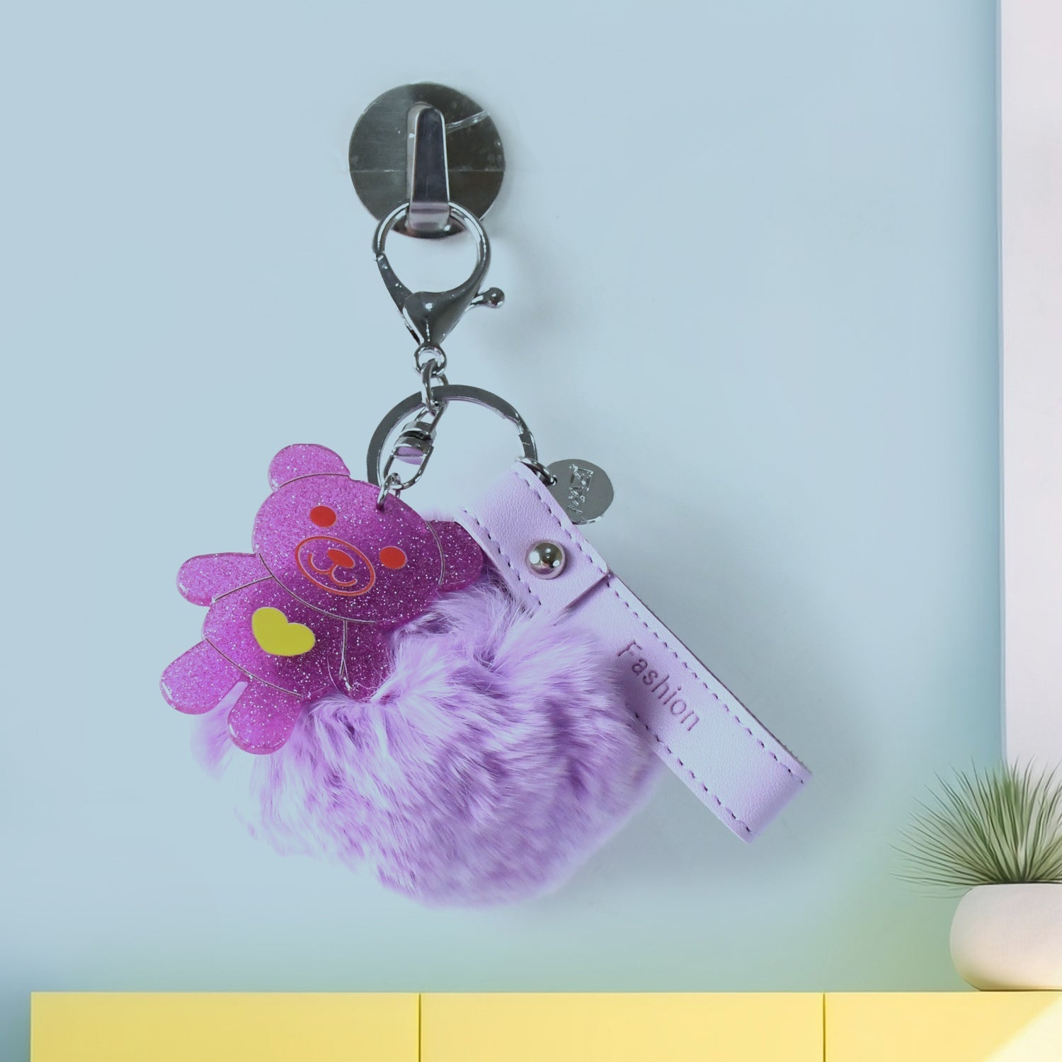 Cute Cartoon Keychain with Fluffy Pom (1 Pc)