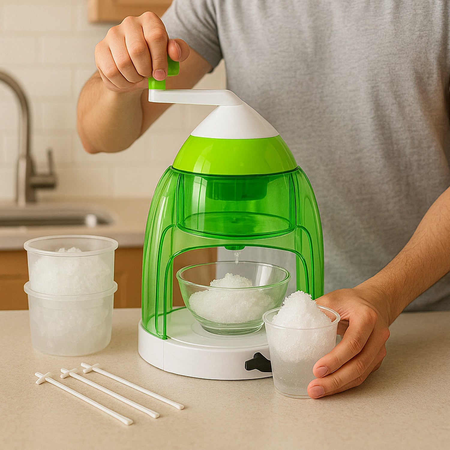 Manual Ice Crusher & Snow Cone Maker with Hand Crank