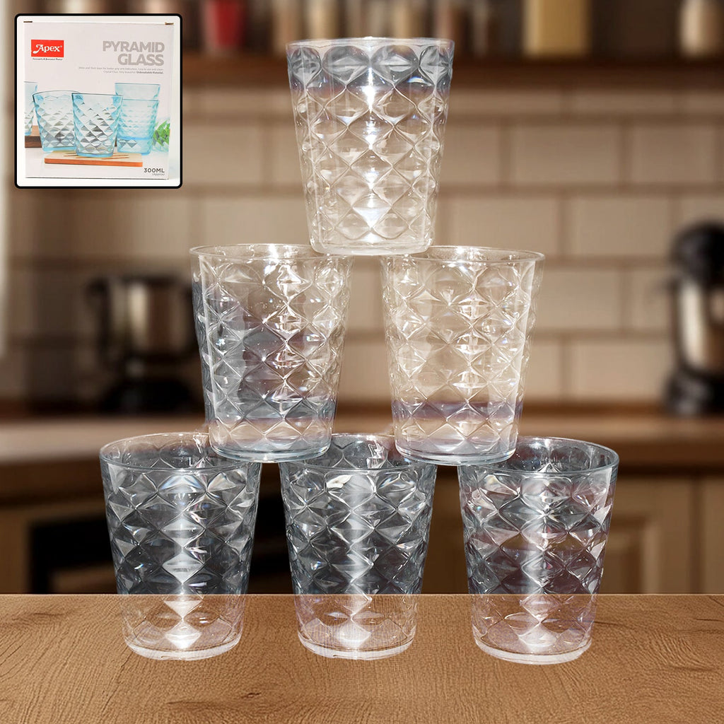 Apex Pyramid Ringo Plastic Glass – 300ml Approx | Durable, Crystal-Clear Tumbler